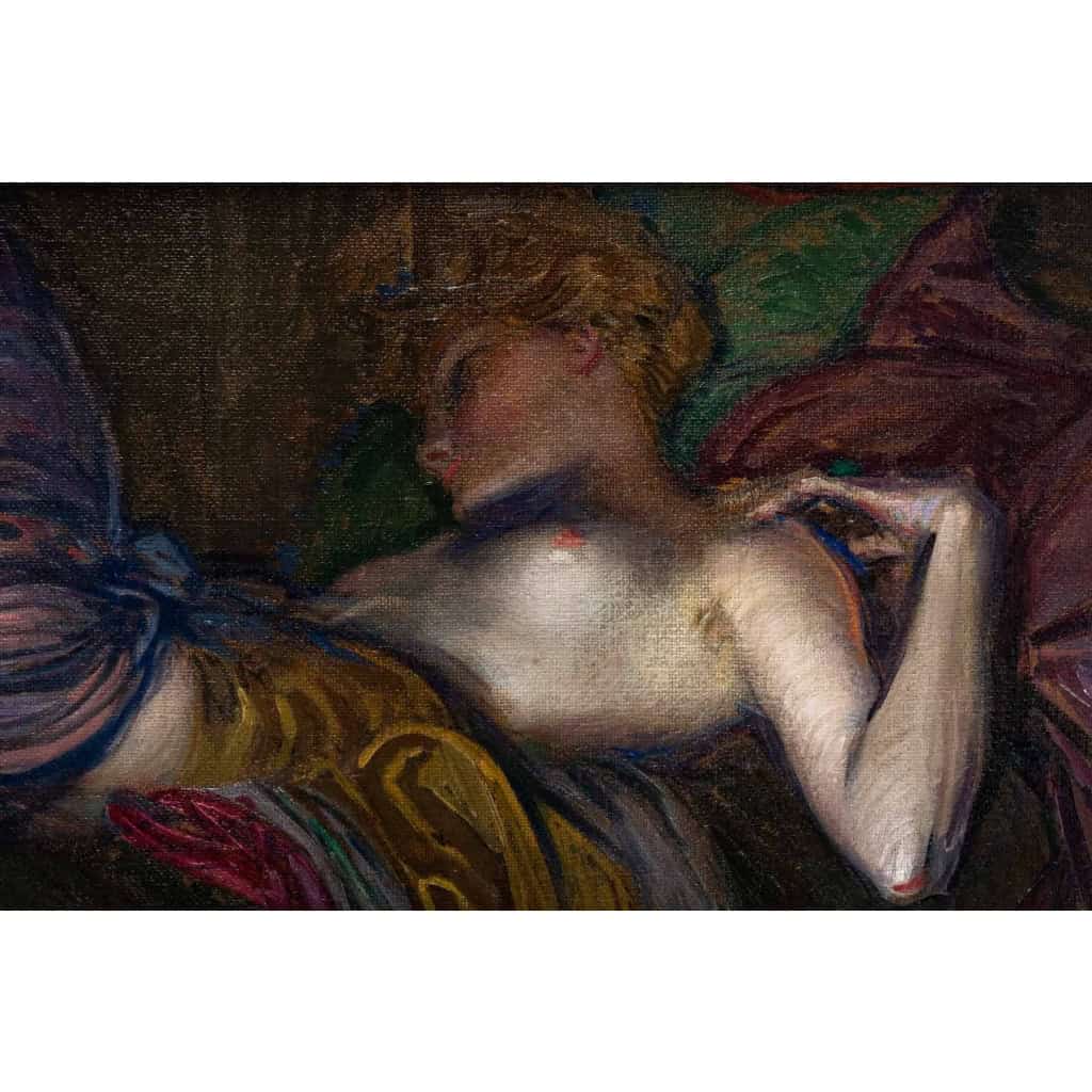 Huile sur toile représentant une femme couchée. Circa. 1920 – 1930 | Biron Huile sur toile représentant une femme couchée. Circa. 1920 - 1930