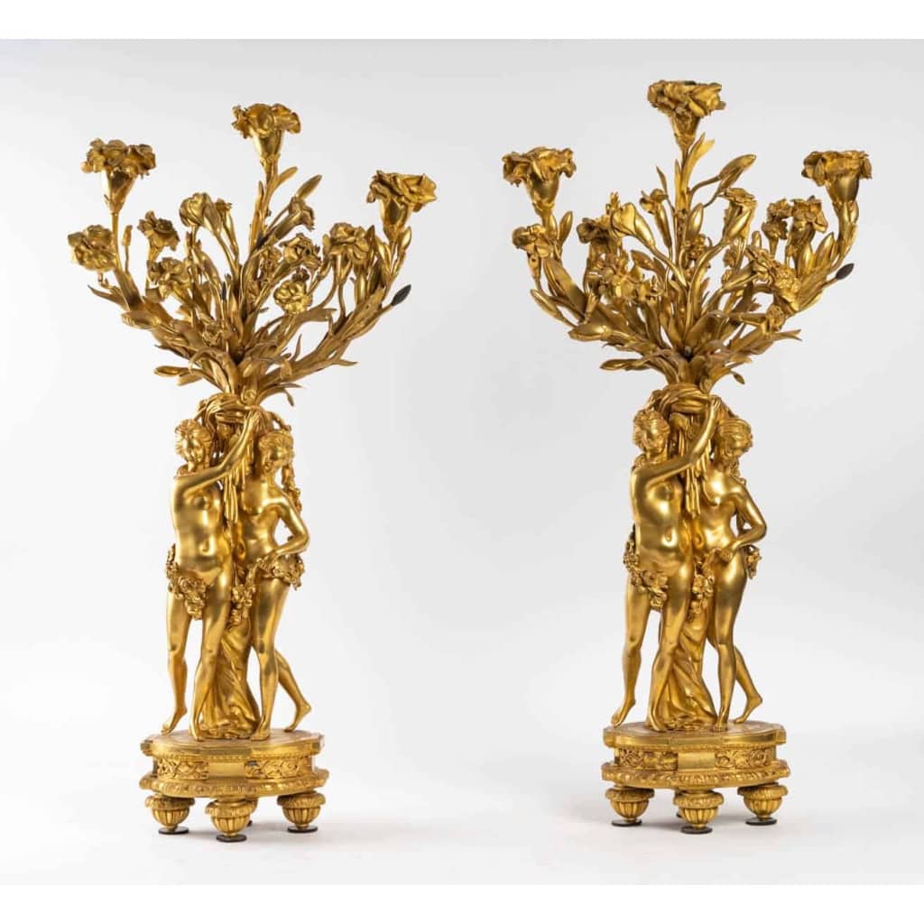 Paire de candélabres aux femmes en bronze doré et ciselé, fin XIXème | Biron ||||||||