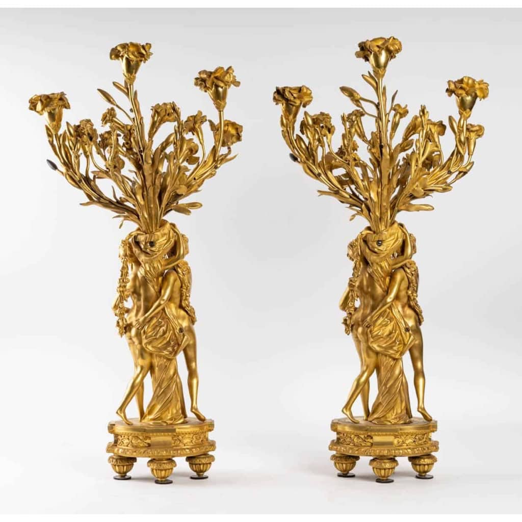 Paire de candélabres aux femmes en bronze doré et ciselé, fin XIXème | Biron Paire de candélabres aux femmes en bronze doré et ciselé, fin XIXème