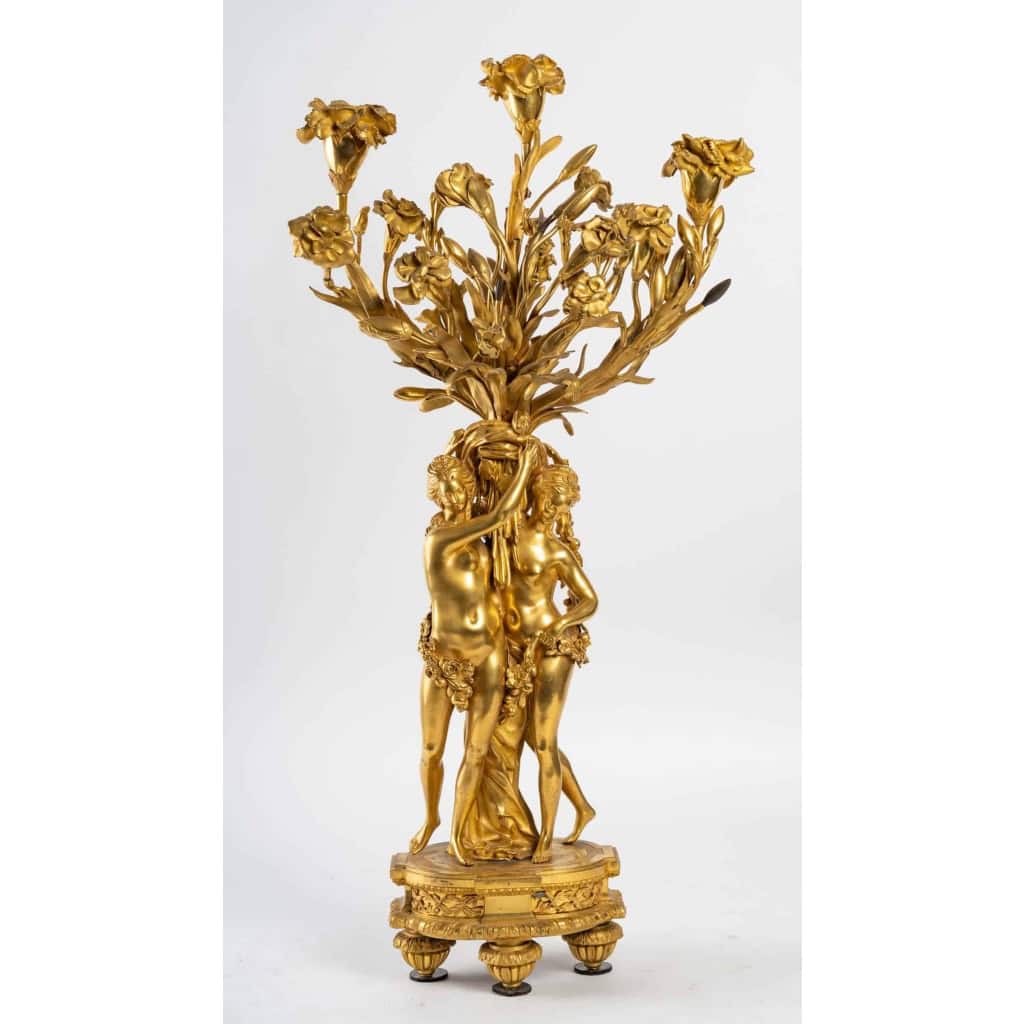 Paire de candélabres aux femmes en bronze doré et ciselé, fin XIXème | Biron Paire de candélabres aux femmes en bronze doré et ciselé, fin XIXème