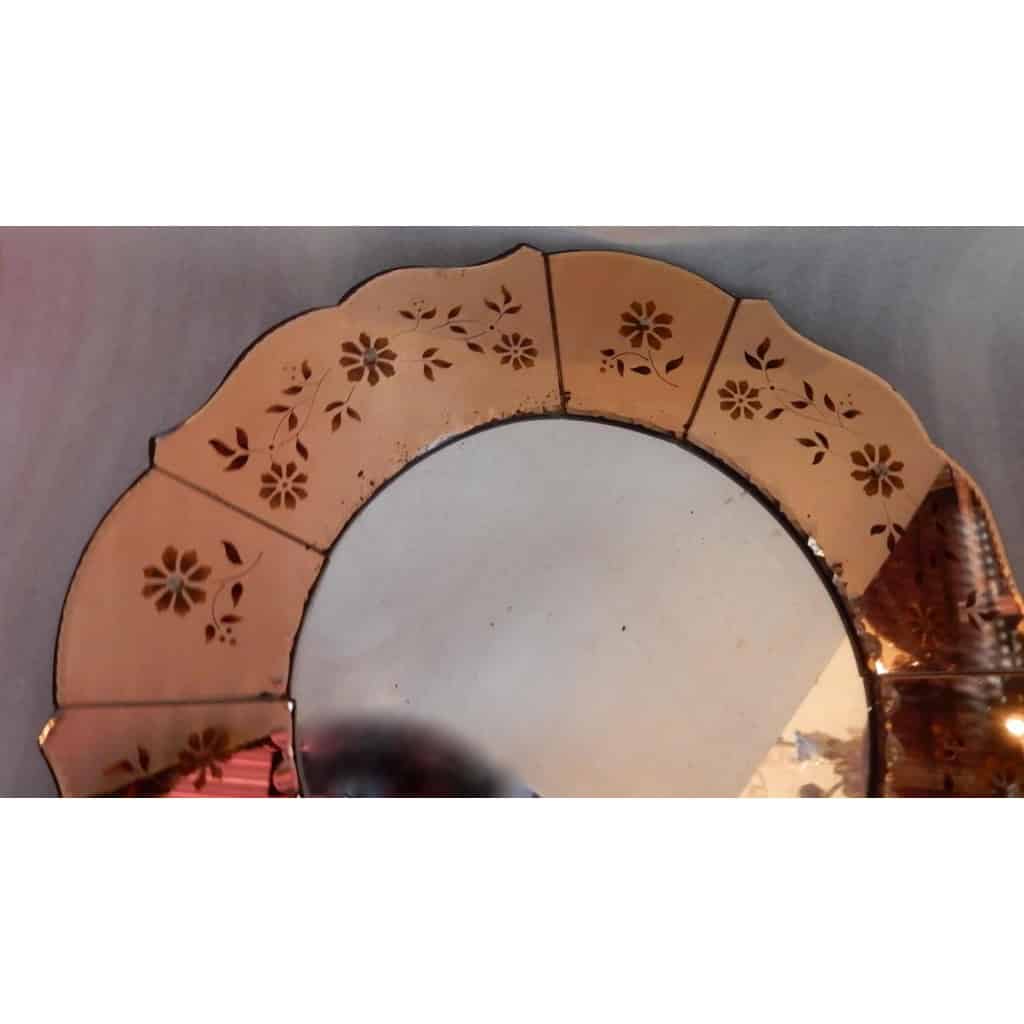 1970′ Miroir Cuivré Avec Décor De Fleurs Églomisés | Biron 1970′ Miroir Cuivré Avec Décor De Fleurs Églomisés