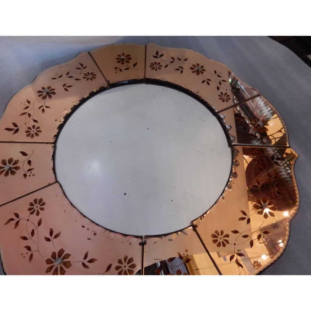 1970′ Miroir Cuivré Avec Décor De Fleurs Églomisés | Biron 1970′ Miroir Cuivré Avec Décor De Fleurs Églomisés