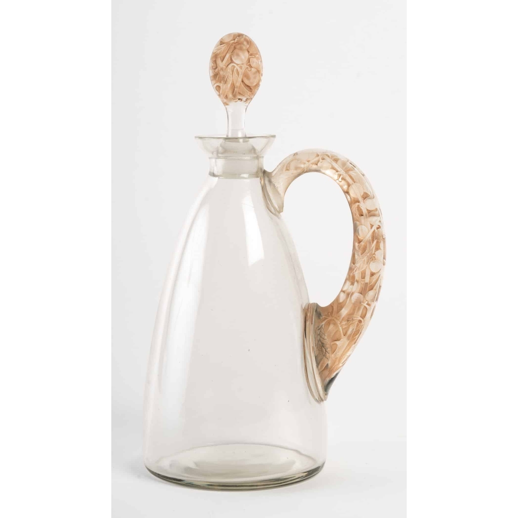 Carafe « Prunelles » verre blanc patiné sépia de René LALIQUE pour Cusenier | Biron Carafe "Prunelles" verre blanc patiné sépia de René LALIQUE pour Cusenier