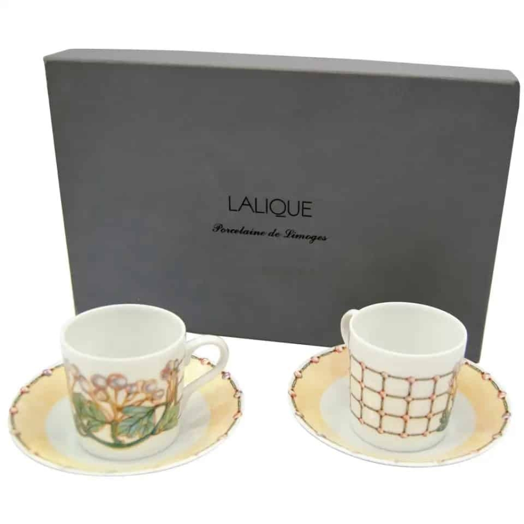 Lalique, 2 Cups and Saucers « Perles » Limoges Porcelain | Biron ||