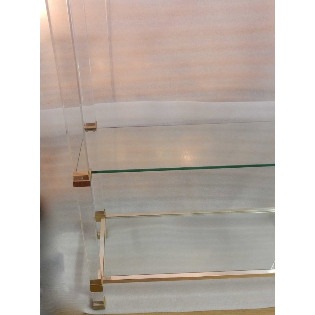 1970′ Étagère Pierre Vandel Altuglass Et Aluminium Doré | Biron 1970′ Étagère Pierre Vandel Altuglass Et Aluminium Doré