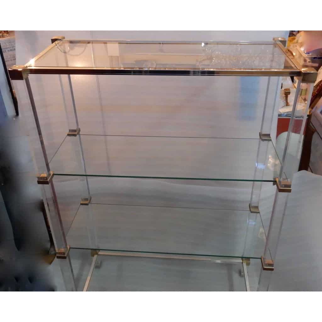 1970′ Étagère Pierre Vandel Altuglass Et Aluminium Doré | Biron 1970′ Étagère Pierre Vandel Altuglass Et Aluminium Doré