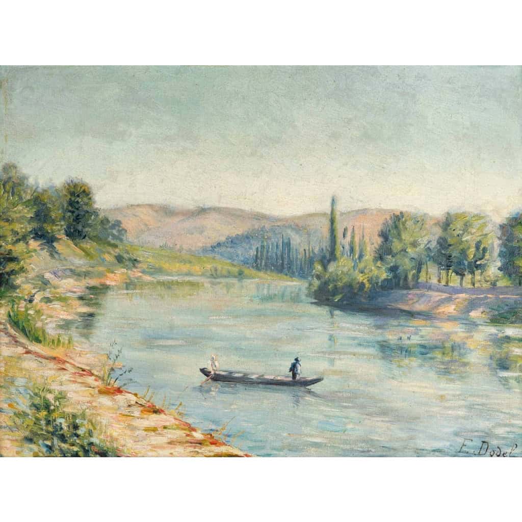 "Bord de rivière" de Elisabeth Dodel, début XXème.