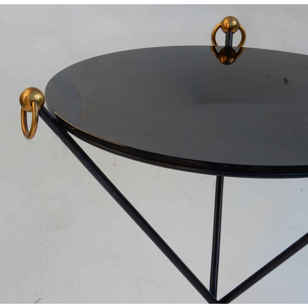 1960/70′ Guéridon Fer Forgé Ornements En Laiton Style Jacques Adnet Diamètre 49 cm | Biron 1960/70′ Guéridon Fer Forgé Ornements En Laiton Style Jacques Adnet Diamètre 49 cm