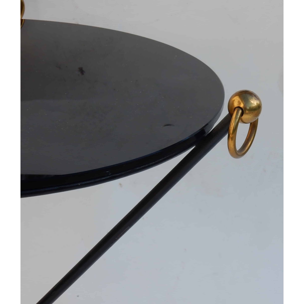 1960/70′ Guéridon Fer Forgé Ornements En Laiton Style Jacques Adnet Diamètre 49 cm | Biron 1960/70′ Guéridon Fer Forgé Ornements En Laiton Style Jacques Adnet Diamètre 49 cm
