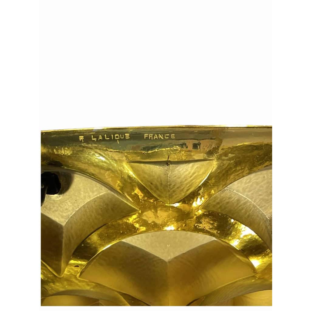 Suspension Plafonnier « Rinceaux » verre jaune de René LALIQUE | Biron Suspension Plafonnier « Rinceaux » verre jaune de René LALIQUE