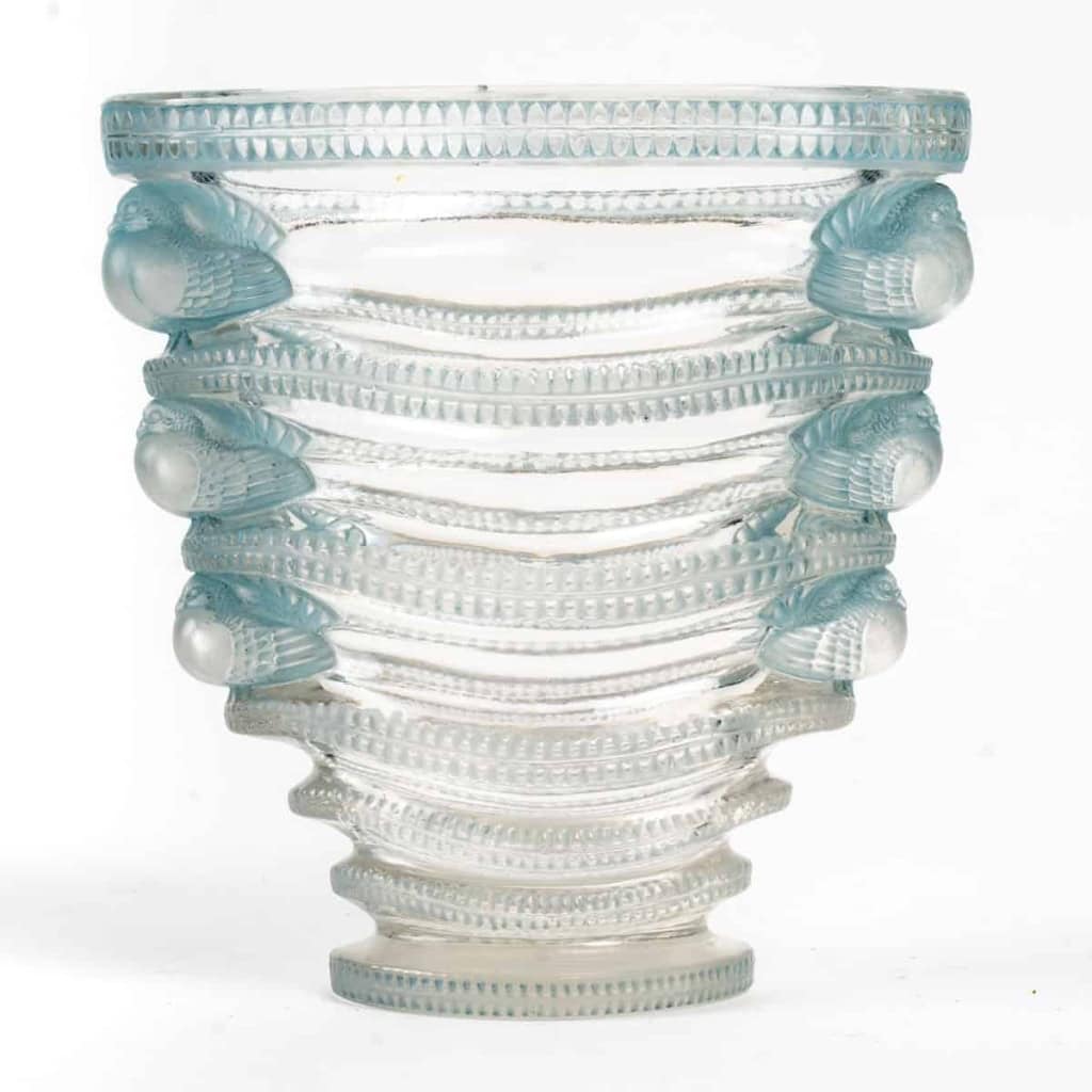 Vase « Saint Marc » verre blanc patiné bleu de René LALIQUE | Biron |||||||