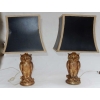 1970′ Paire De Lampes à La Chouette Résine Dorée