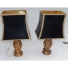 1970′ Paire De Lampes à La Chouette Résine Dorée