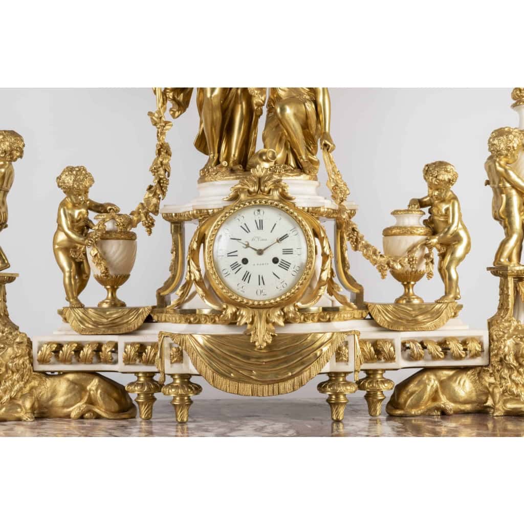 A Monumental Napoleon III Ormulu and white Marble Clock Set by Henri Vian (1860-1905) | Biron A Monumental Napoleon III Ormulu and white Marble Clock Set by Henri Vian (1860-1905)