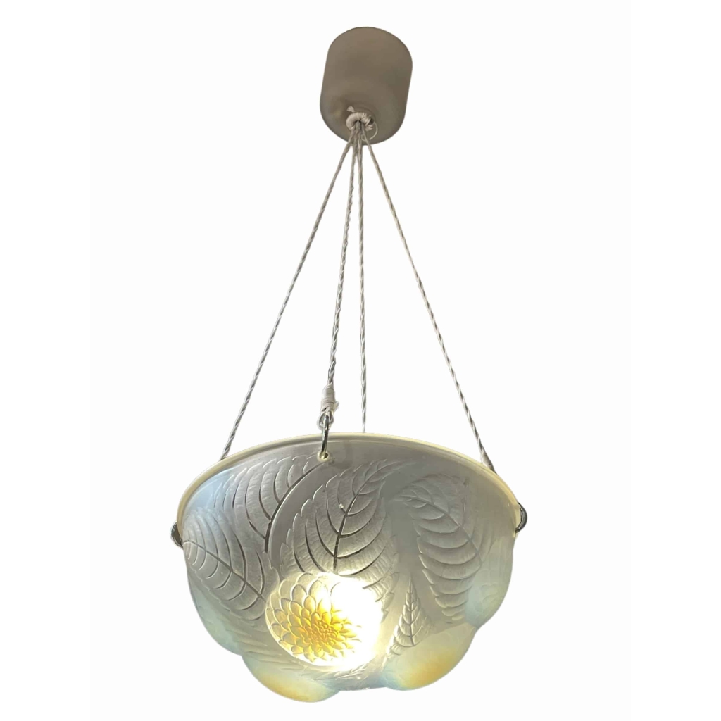 Suspension Plafonnier « Dahlias » verre opalescent de René LALIQUE | Biron ||||||||||||