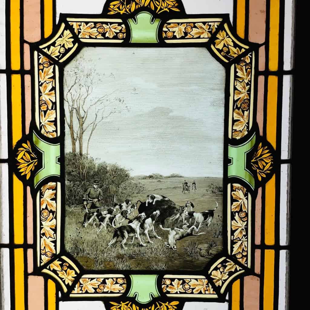 Série de quatre vitraux « chasse à courre » | Biron Série de quatre vitraux "chasse à courre"