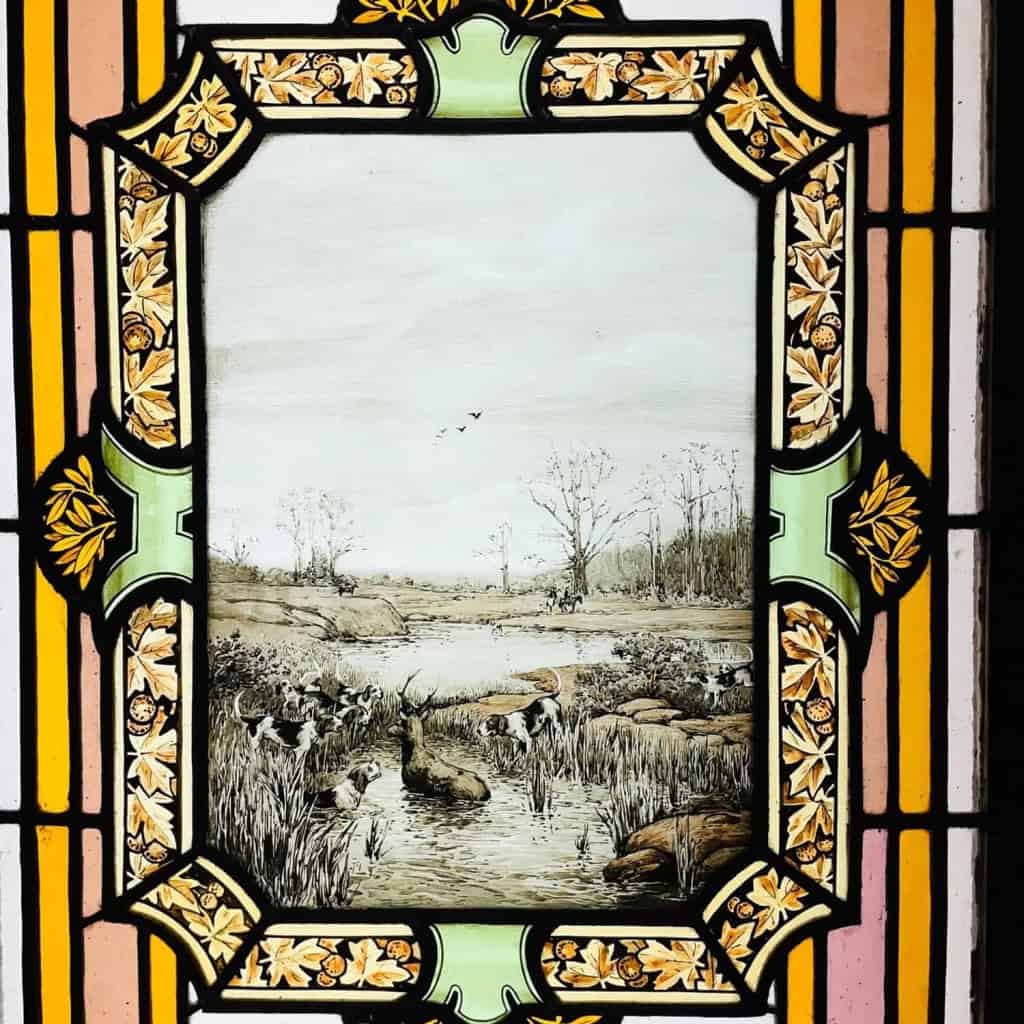 Série de quatre vitraux « chasse à courre » | Biron Série de quatre vitraux "chasse à courre"