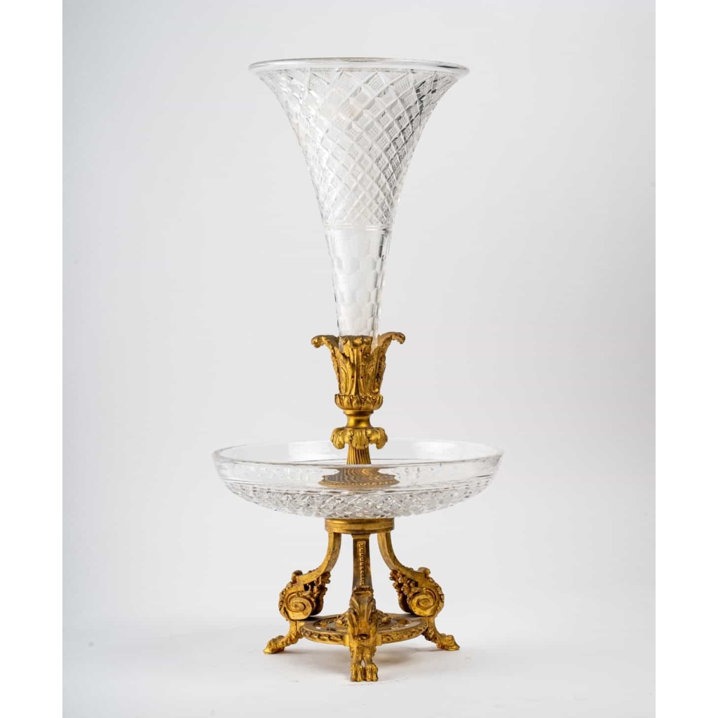 Coupe avec cône en cristal et bronze XIXème siècle