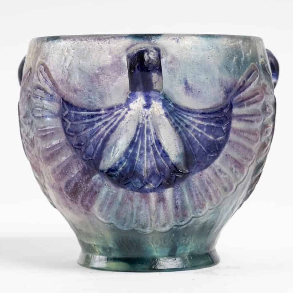 Coupe « Lotus » pâte de verre bleu, violet et turquoise de Gabriel ARGY-ROUSSEAU | Biron |||||||||