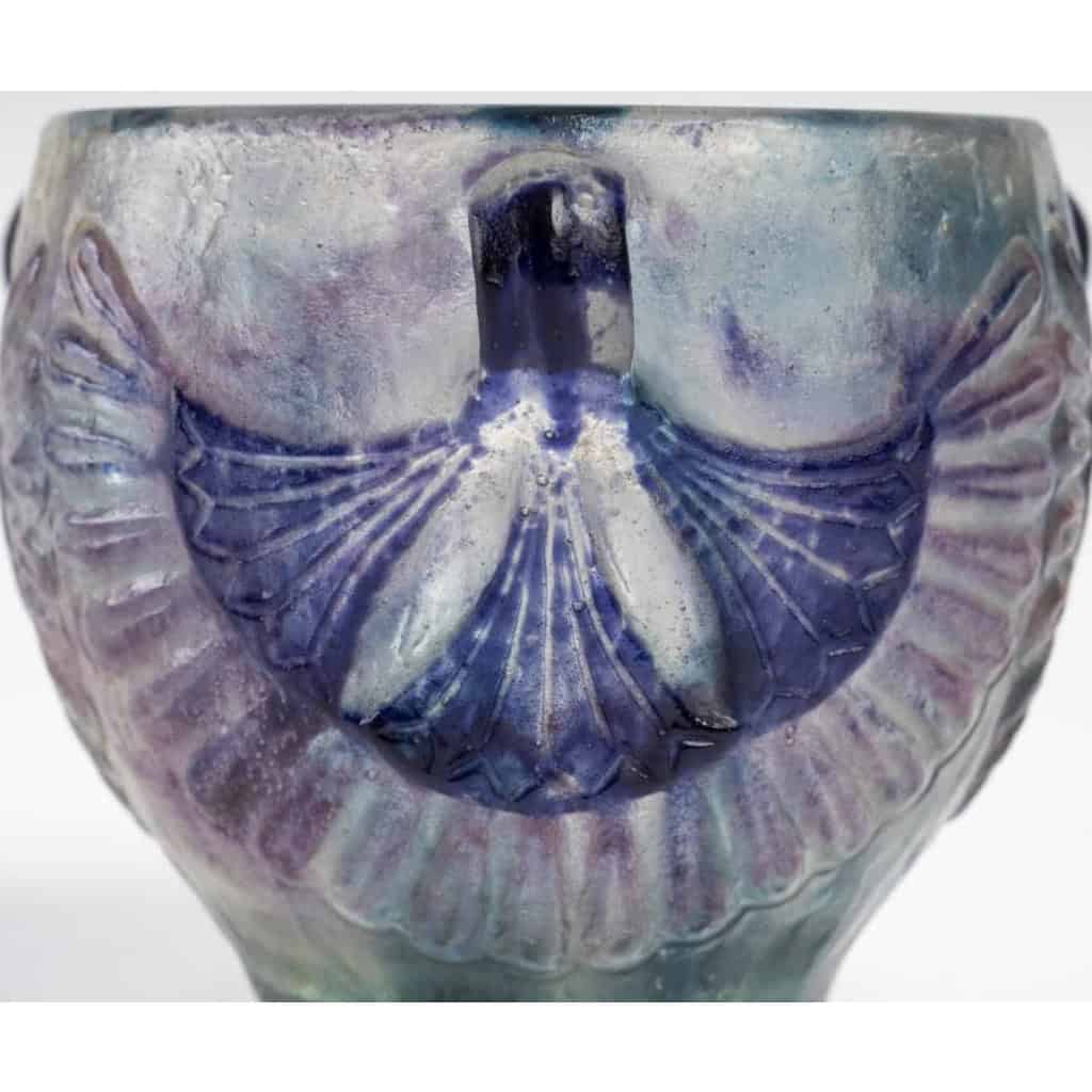 Coupe « Lotus » pâte de verre bleu, violet et turquoise de Gabriel ARGY-ROUSSEAU | Biron Coupe "Lotus" pâte de verre bleu, violet et turquoise de Gabriel ARGY-ROUSSEAU