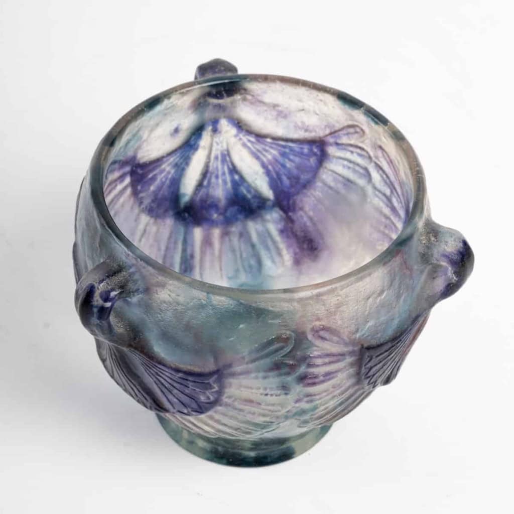 Coupe « Lotus » pâte de verre bleu, violet et turquoise de Gabriel ARGY-ROUSSEAU | Biron Coupe "Lotus" pâte de verre bleu, violet et turquoise de Gabriel ARGY-ROUSSEAU