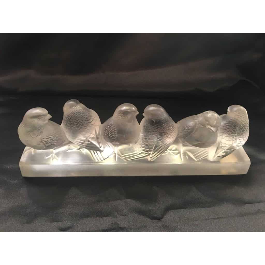 Ensemble de six moineaux sur une branche R. Lalique | Biron ||||||||
