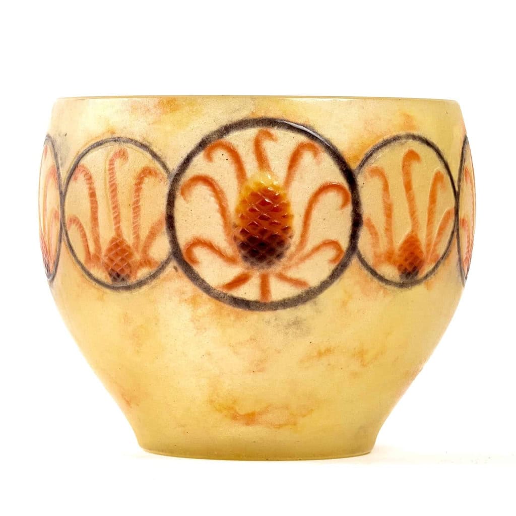 Coupe « Chardons des Alpes » pâte de verre jaune, orange et noir créée par Gabriel ARGY-ROUSSEAU | Biron ||||||||