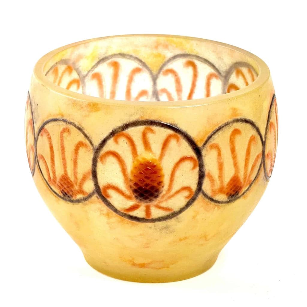 Coupe « Chardons des Alpes » pâte de verre jaune, orange et noir créée par Gabriel ARGY-ROUSSEAU | Biron Coupe "Chardons des Alpes" pâte de verre jaune, orange et noir créée par Gabriel ARGY-ROUSSEAU