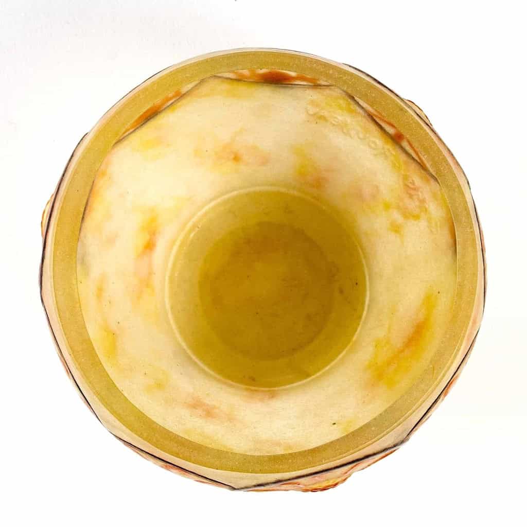Coupe « Chardons des Alpes » pâte de verre jaune, orange et noir créée par Gabriel ARGY-ROUSSEAU | Biron Coupe "Chardons des Alpes" pâte de verre jaune, orange et noir créée par Gabriel ARGY-ROUSSEAU
