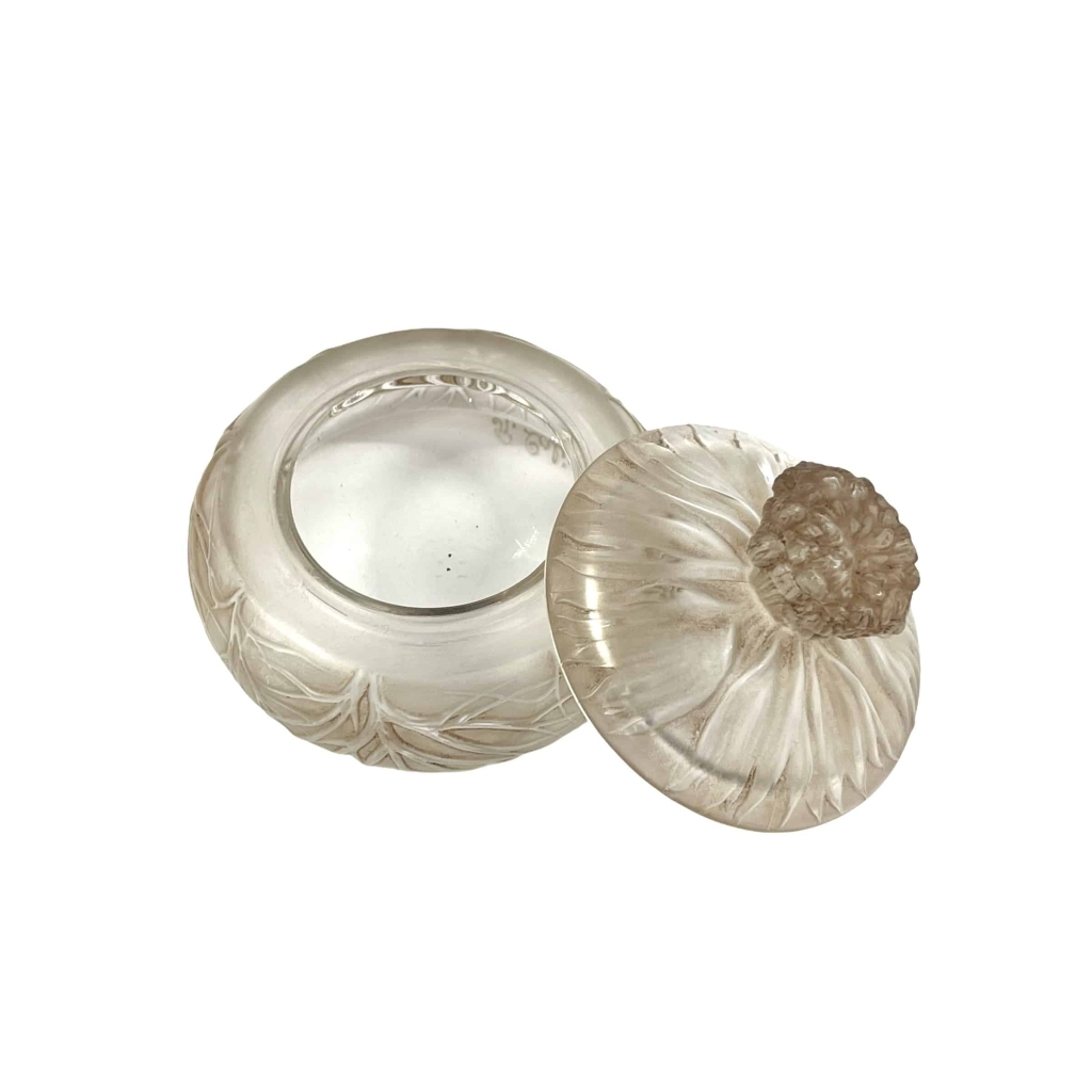 Boîte « Cheveux de Vénus » verre blanc patiné sépia de René LALIQUE | Biron Boîte « Cheveux de Vénus » verre blanc patiné sépia de René LALIQUE