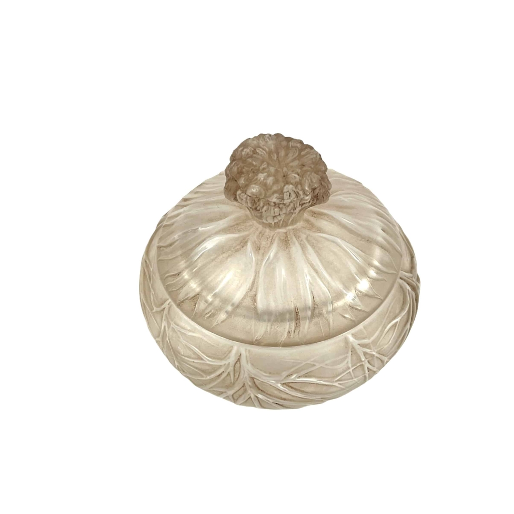 Boîte « Cheveux de Vénus » verre blanc patiné sépia de René LALIQUE | Biron Boîte « Cheveux de Vénus » verre blanc patiné sépia de René LALIQUE