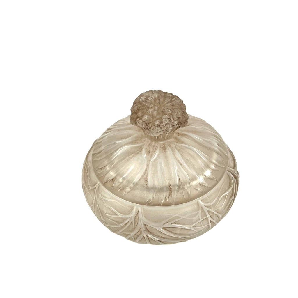 Boîte « Cheveux de Vénus » verre blanc patiné sépia de René LALIQUE | Biron Boîte « Cheveux de Vénus » verre blanc patiné sépia de René LALIQUE