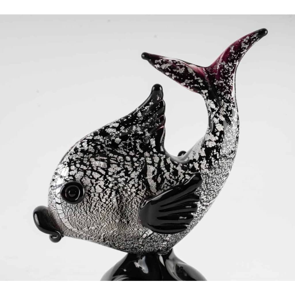 Poisson noir et argent , Murano, années 1950