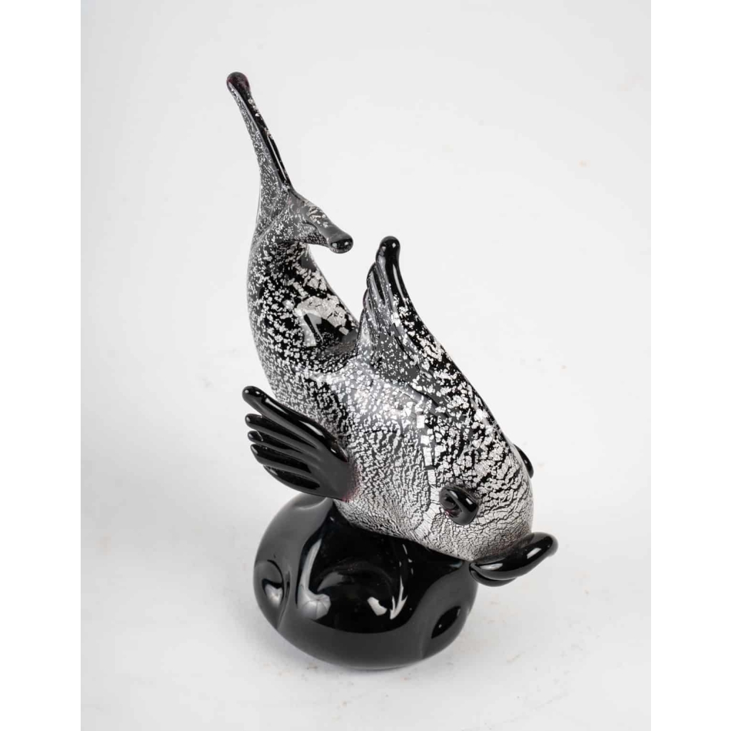 Poisson noir et argent , Murano, années 1950