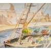 Dessin sur papier sous verre, encadré, signé Luez, XXème siècle. Vue d’un Port Oriental. | Biron Dessin sur papier sous verre, encadré, signé Luez, XXème siècle. Vue d'un Port Oriental.