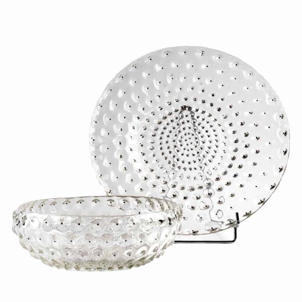 Coupe et Plat « Cactus » verre blanc émaillé noir de René LALIQUE | Biron |||||