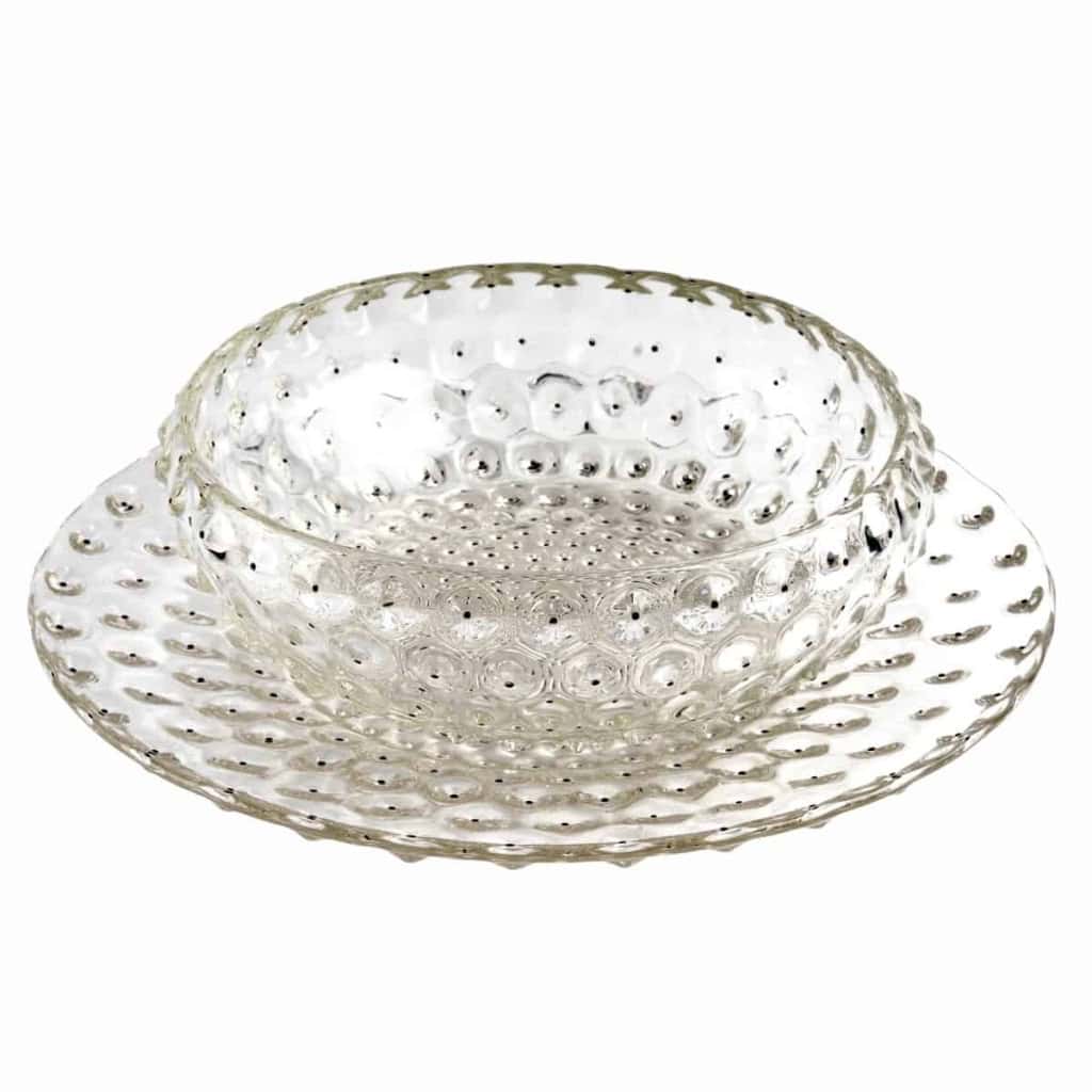 Coupe et Plat « Cactus » verre blanc émaillé noir de René LALIQUE | Biron Coupe et Plat "Cactus" verre blanc émaillé noir de René LALIQUE