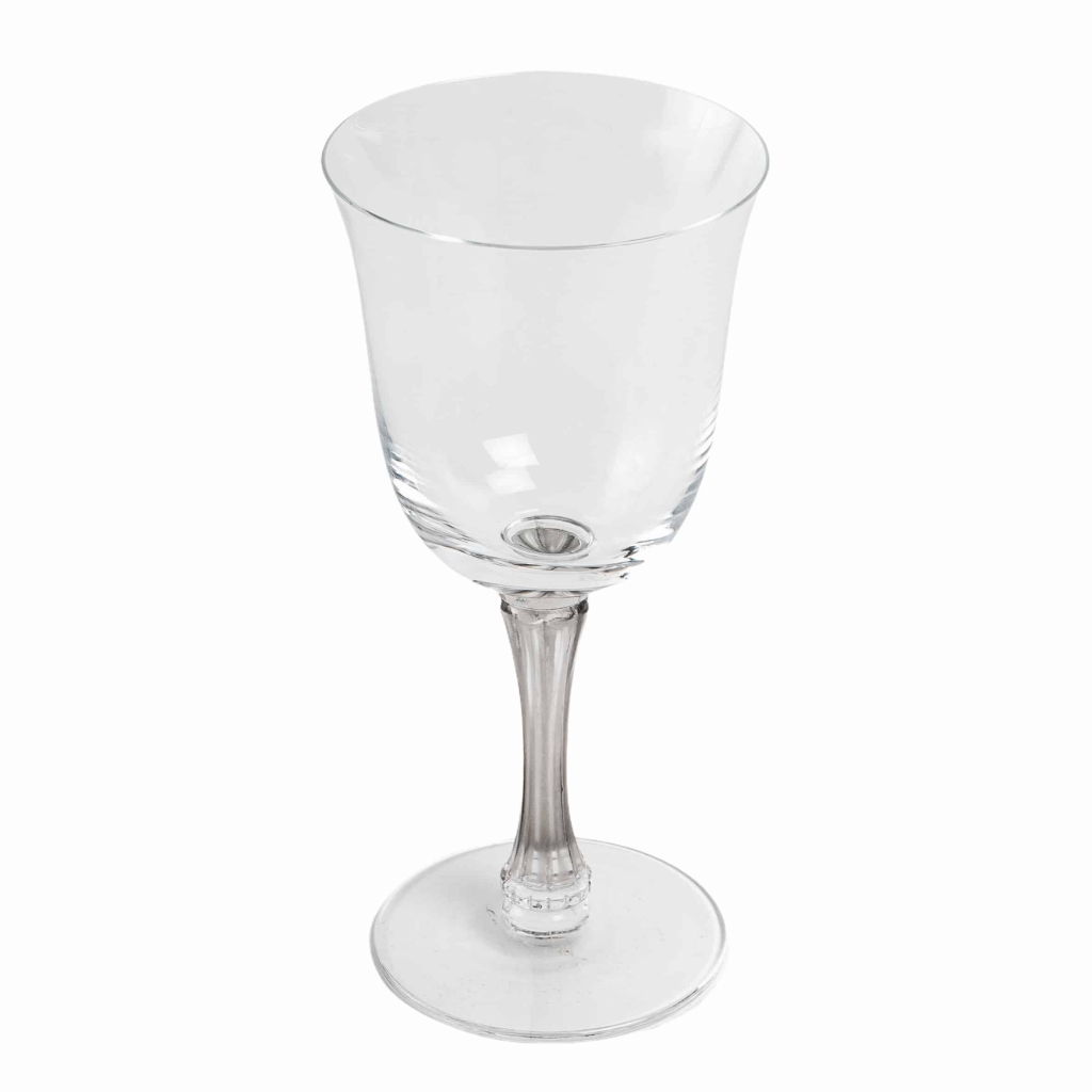 Suite de 6 six verres à vin « Barsac » verre blanc patiné gris de René LALIQUE | Biron Suite de 6 six verres à vin "Barsac" verre blanc patiné gris de René LALIQUE