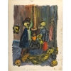 Personnage près d’un Poêle à bois, Huile sur Papier, XX siècle. | Biron |||||||
