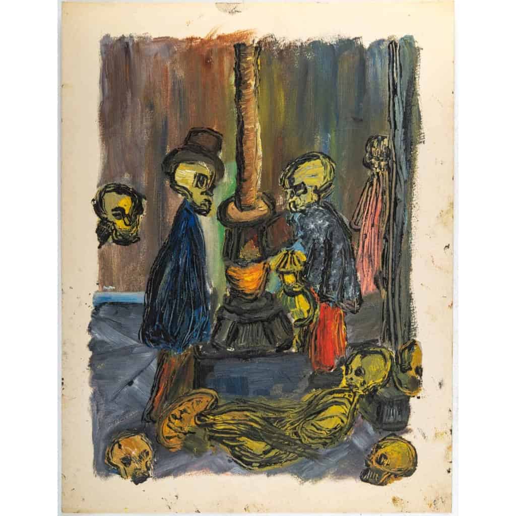 Personnage près d’un Poêle à bois, Huile sur Papier, XX siècle. | Biron |||||||