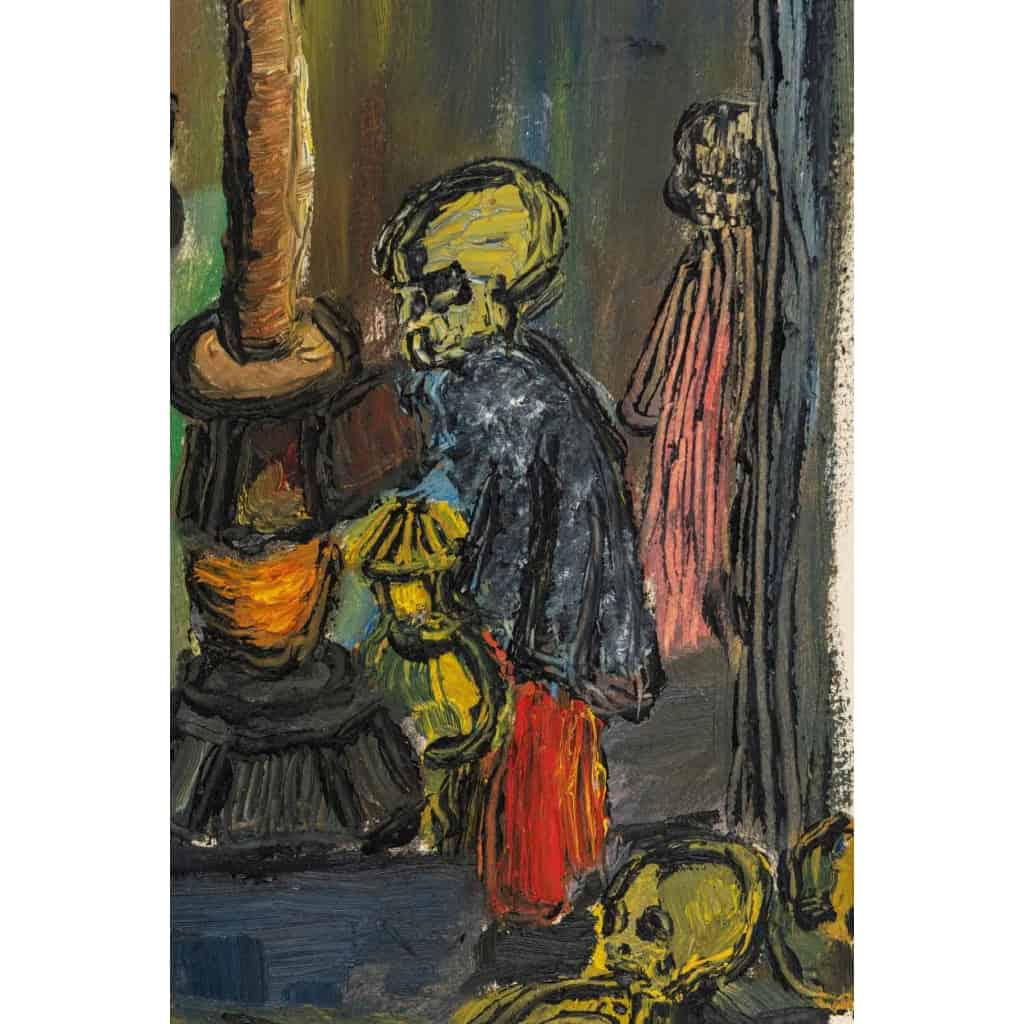 Personnage près d’un Poêle à bois, Huile sur Papier, XX siècle. | Biron Personnage près d'un Poêle à bois, Huile sur Papier, XX siècle.