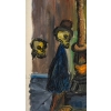 Personnage près d’un Poêle à bois, Huile sur Papier, XX siècle. | Biron Personnage près d'un Poêle à bois, Huile sur Papier, XX siècle.