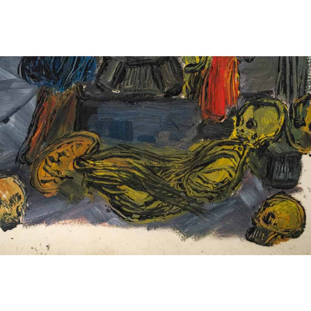 Personnage près d’un Poêle à bois, Huile sur Papier, XX siècle. | Biron Personnage près d'un Poêle à bois, Huile sur Papier, XX siècle.