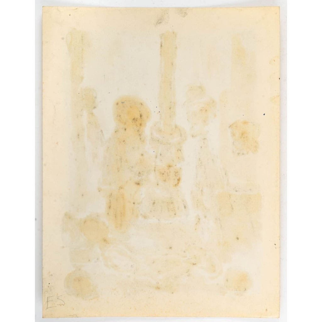 Personnage près d’un Poêle à bois, Huile sur Papier, XX siècle. | Biron Personnage près d'un Poêle à bois, Huile sur Papier, XX siècle.