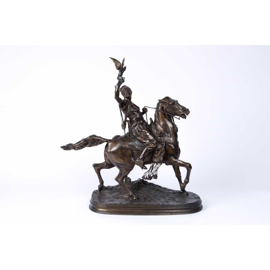 19th century orientalist bronze « The Arab falconer on horseback » By Pierre-Jules Mêne (1810-1979) | Biron 19th century orientalist bronze « The Arab falconer on horseback » By Pierre-Jules Mêne (1810-1979)