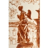 Dessin au feutre ocre de Luez, XXème siècle, représentant une suite de statues, encadré sous verre | Biron Dessin au feutre ocre de Luez, XXème siècle, représentant une suite de statues, encadré sous verre