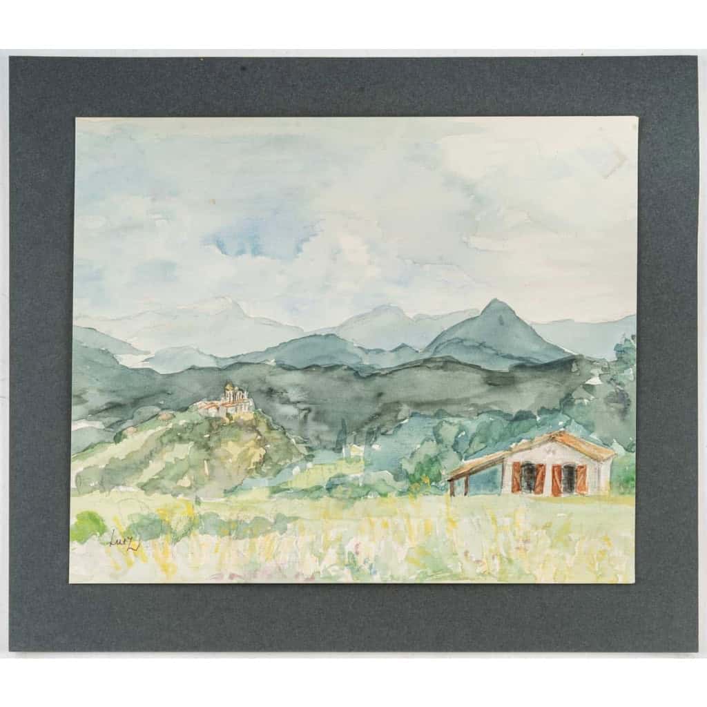 Paysage de Montagne, Aquarelle sur Papier, XX siècle. Evelyne Luez. | Biron ||||||||