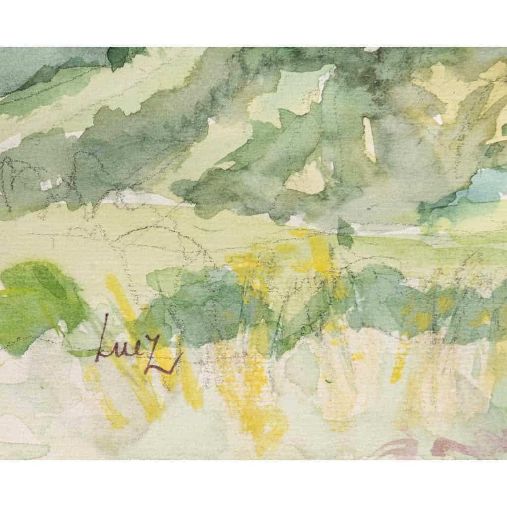 Paysage de Montagne, Aquarelle sur Papier, XX siècle. Evelyne Luez. | Biron Paysage de Montagne, Aquarelle sur Papier, XX siècle. Evelyne Luez.