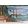 Peinture sur Papier, Paysage Laconique, Lac et campagne, Luez, année 1980. | Biron Peinture sur Papier, Paysage Laconique, Lac et campagne, Luez, année 1980.