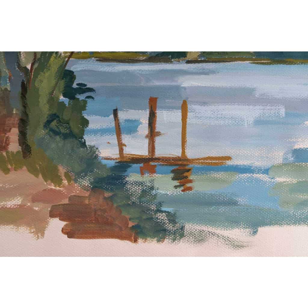 Peinture sur Papier, Paysage Laconique, Lac et campagne, Luez, année 1980. | Biron Peinture sur Papier, Paysage Laconique, Lac et campagne, Luez, année 1980.